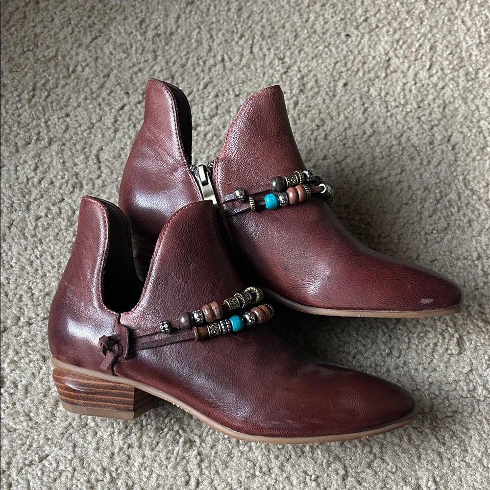 Antelope Red Brown Ankle Boots with Beaded Accents - Picture 1 of 11